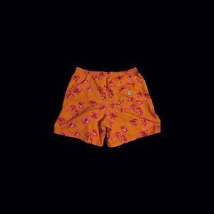 Alex Cannon Mens swim trunks shorts Orange with pink dogwood flowers size L uswd